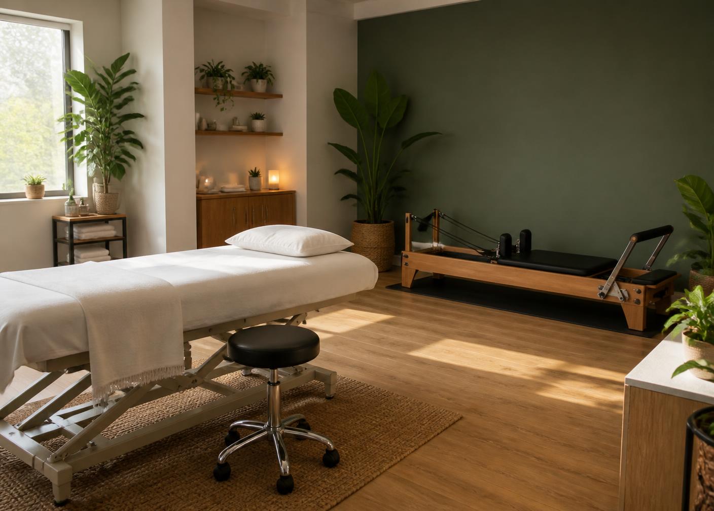 Ambiente interno da clínica Reabilita com macas e equipamentos
